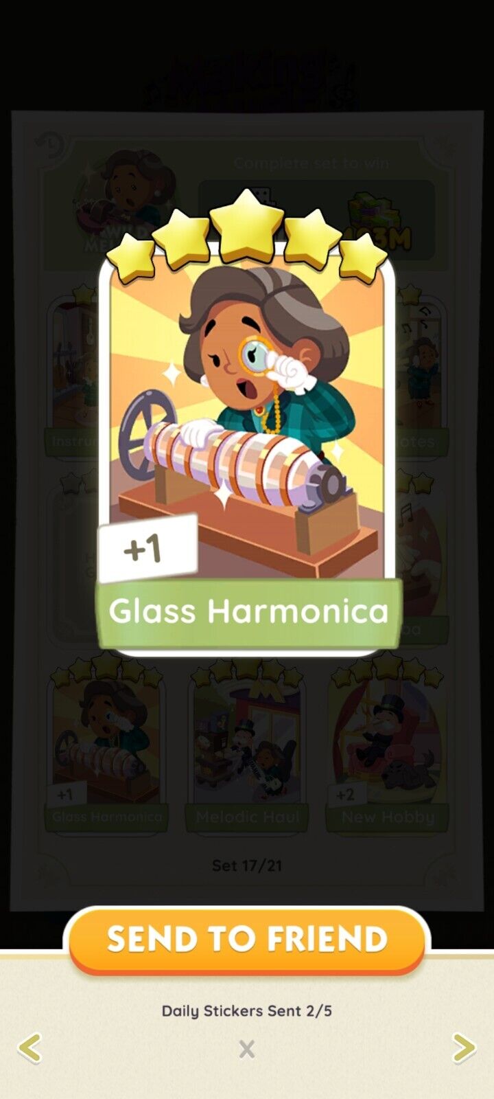 monopoly Go 5 Star sticker  GLASS HARMONICA 