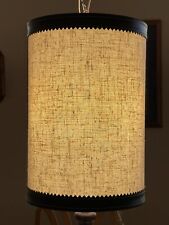 Vtg Mid Century Modern Retro Drum Shade Hanging Lamp Light Leather Trim Pull On picture