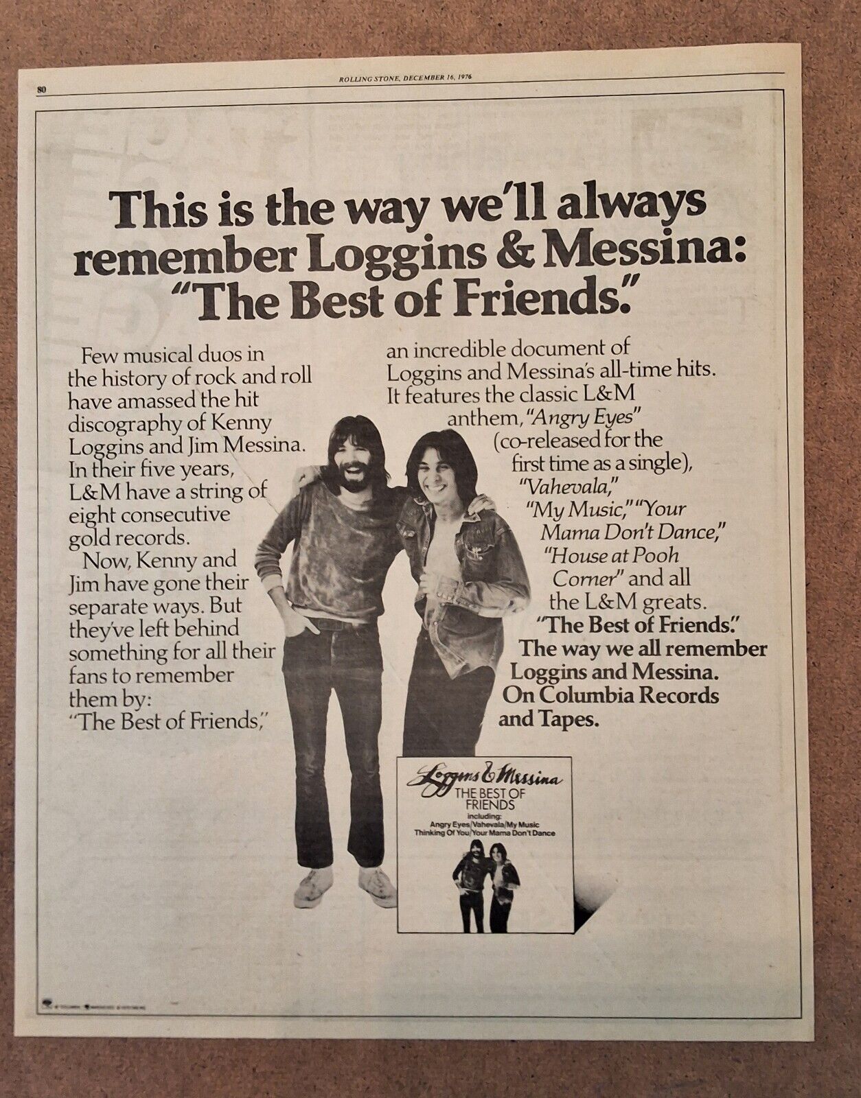 Vintage Music Decor - Loggins & Messina - Best Of Friends Album Promo - 1976 AD