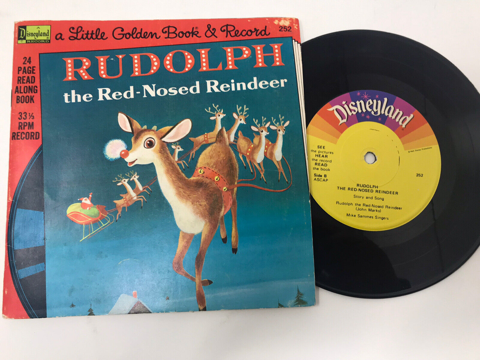 Rudolph The Red-Nosed Reindeer Little Golden Book & Record Disneyland 1976