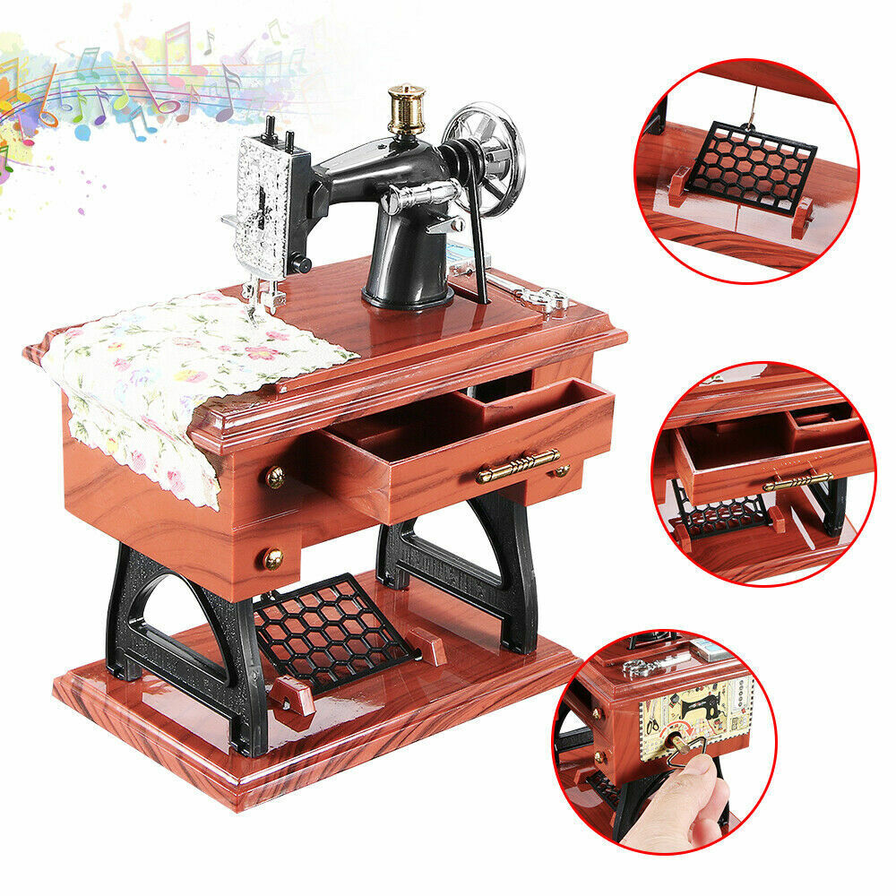 Vintage Mini Sewing Machine Style Music Box Mechanical Table Decor For Gift Best