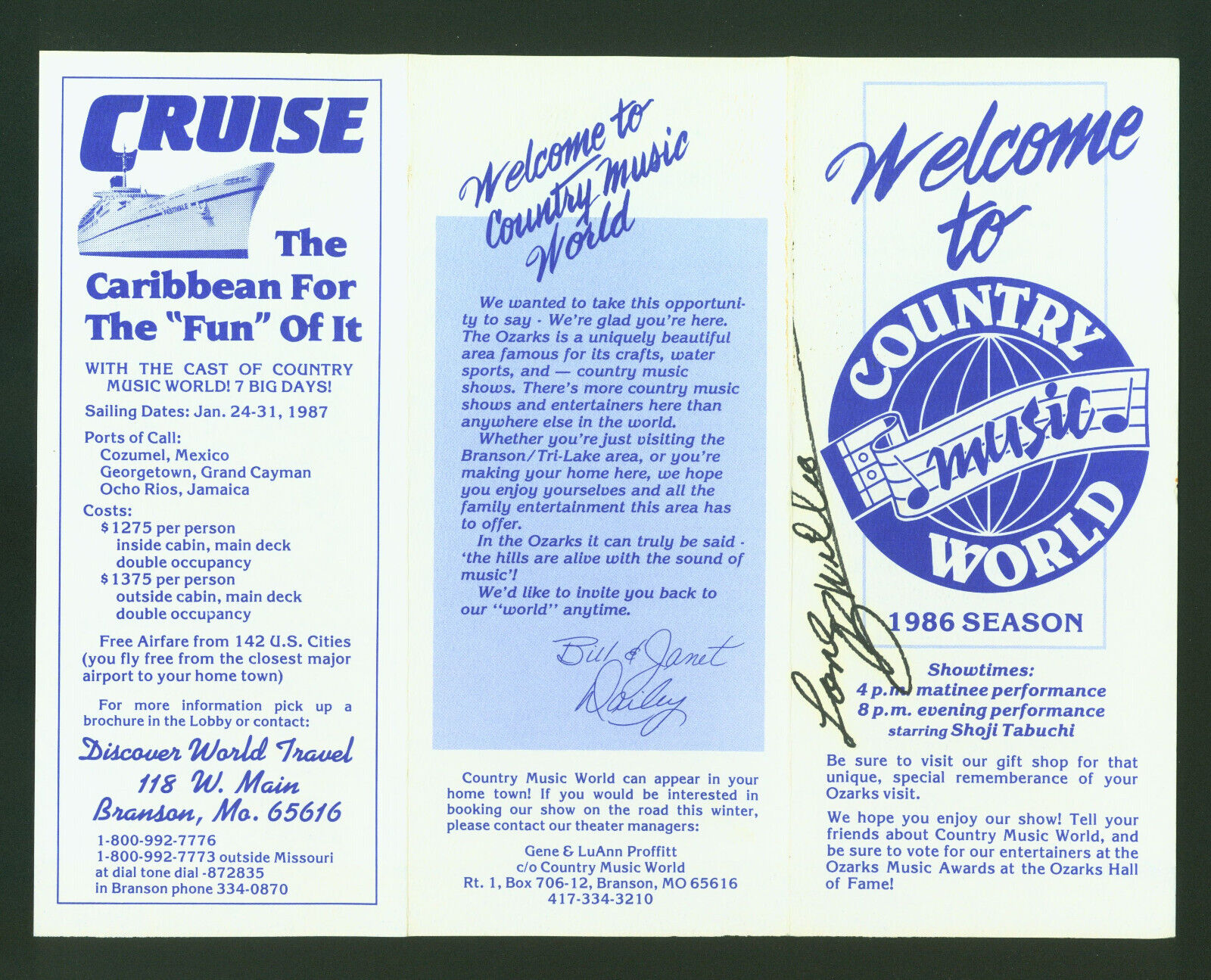 1986 Season Country Music World Branson Missouri Vintage Brochure Signed Willis