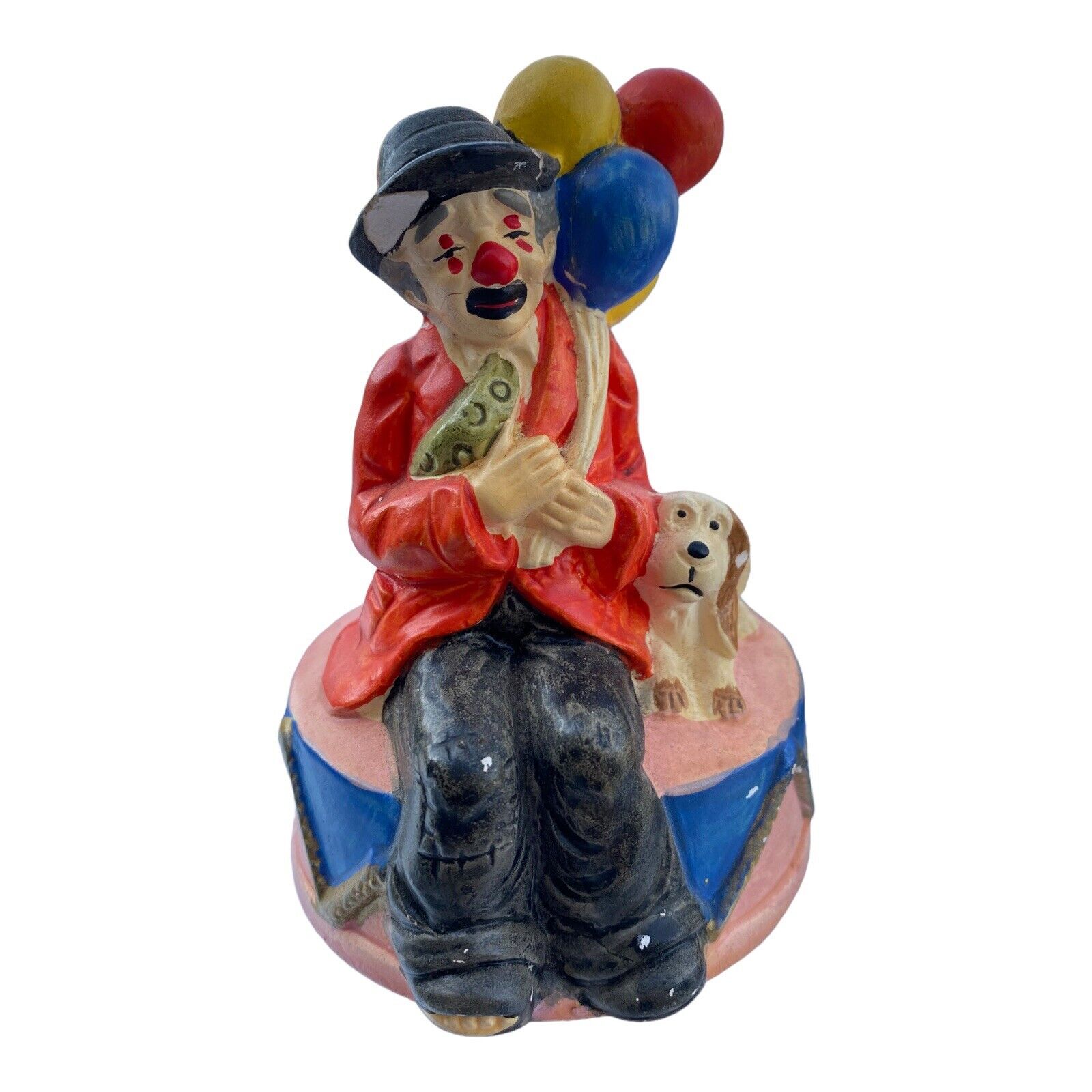 VTG 1974 Sankyo Chadwick Miller Sad Clown Hobo W/ Balloons Music Box Figurine