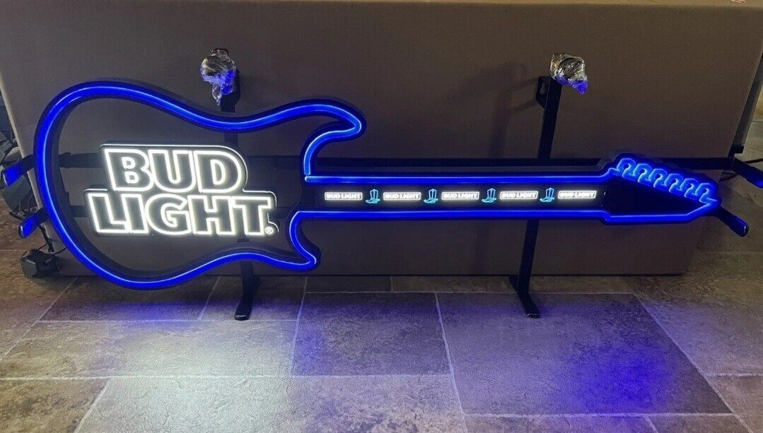 Bud Light Beer Guitar LED Light Up Bar  Sign Western Boot County Music New