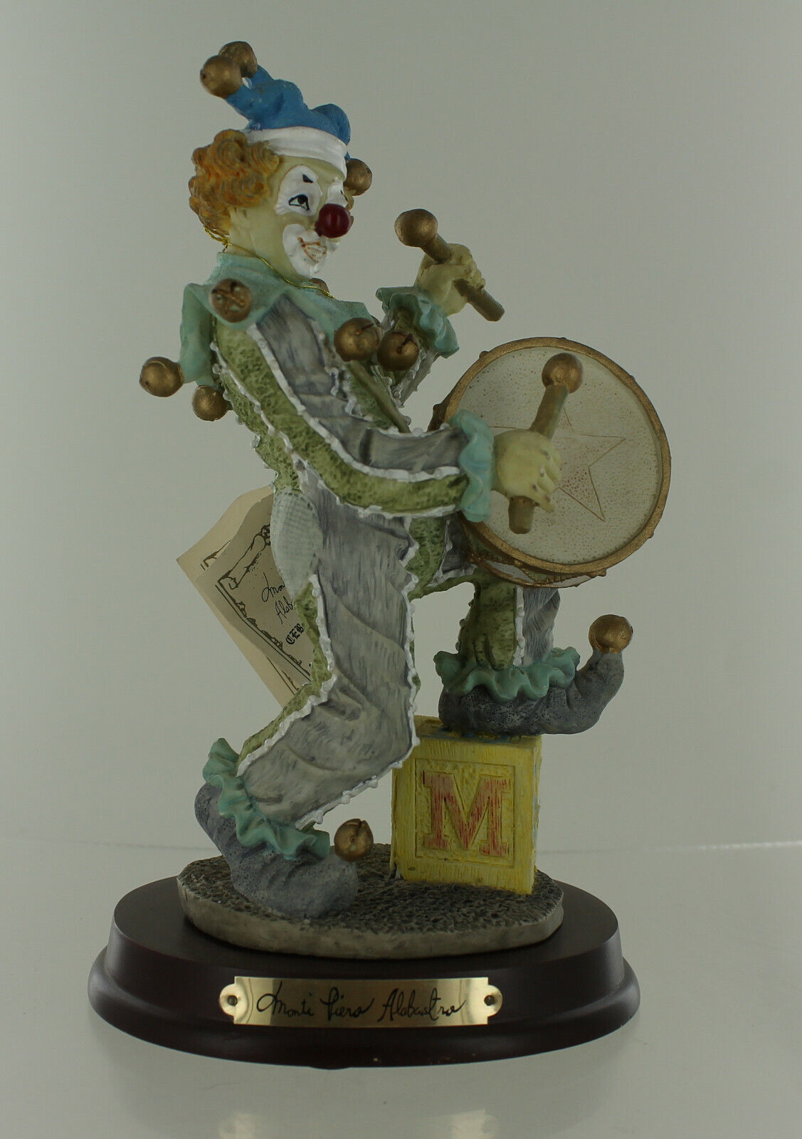 Monte Piero Alabastro Clown Jester Playing Drum  Figurine 