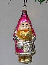 Antique Vintage Blown Glass Pink SANTA w Drum TOY Embossed Christmas Ornament picture