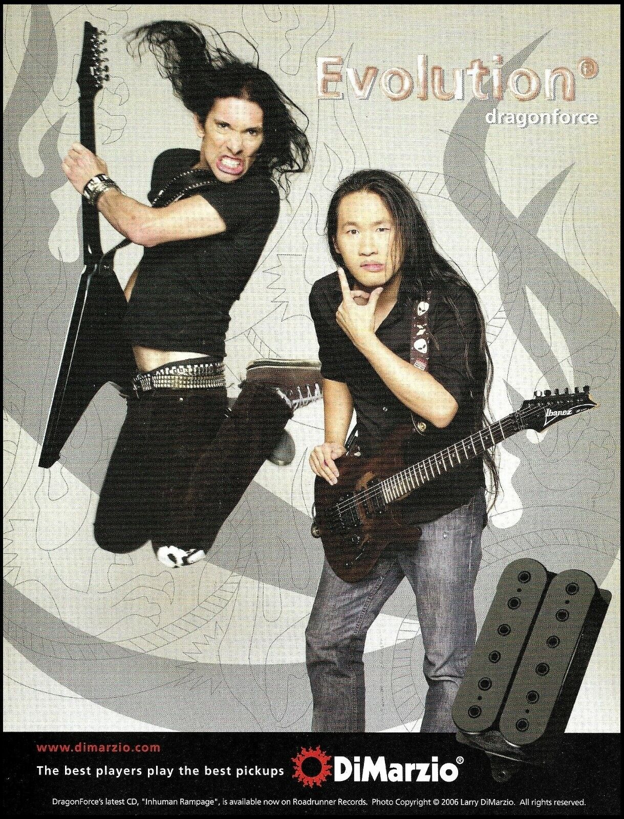 DragonForce Herman Li 2006 DiMarzio pickups on Ibanez guitar advertisement print