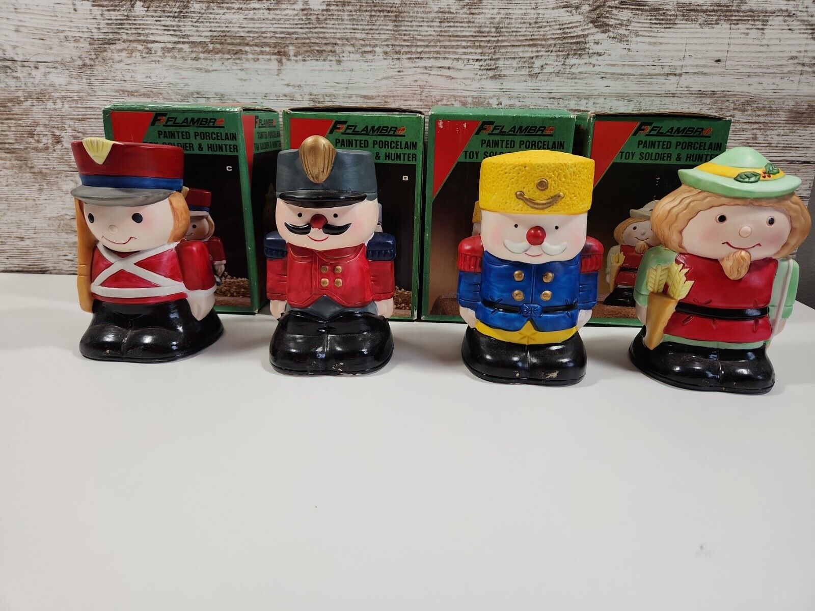 (4) Flambro Vintage 1987 Christmas Painted Soldiers Music Box Figures Nutcracker