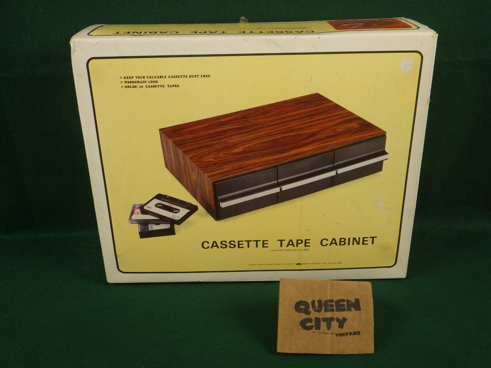 NEW IN BOX Vintage 36 slot stackable audio cassette storage box/case Woodgrain