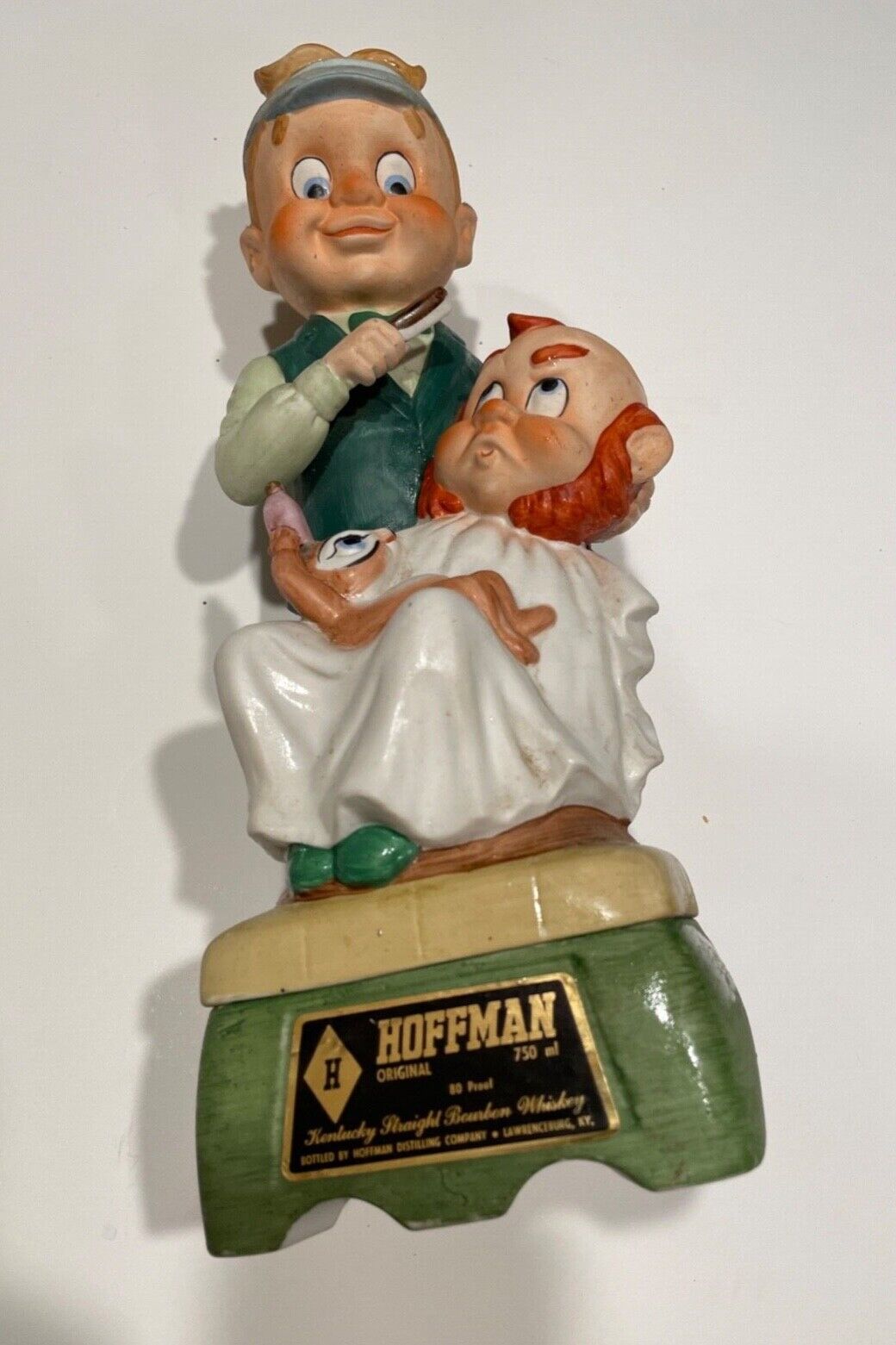 vintage barber character whiskey decantour & music box Hoffman 