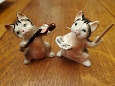 Vintage Set Porcelain Musician Kitty Cat Salt Pepper Shakers Director & Violin  picture