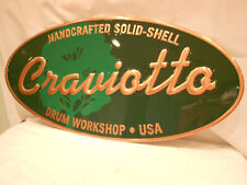 DW DRUM WORKSHOP CRAVIOTTO METAL ADVERTISING SIGN - GREEN & GOLD - STUDIO WALL  picture