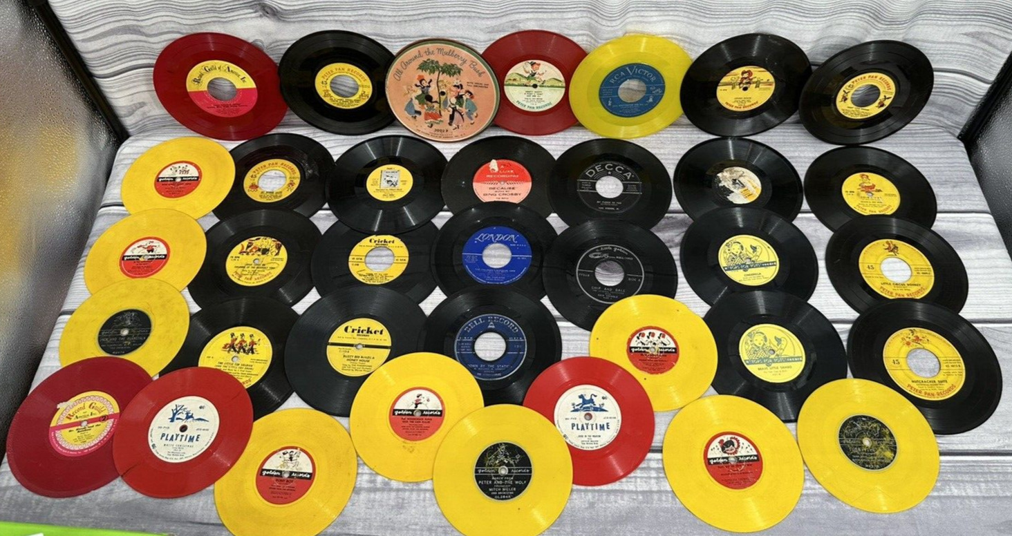 LOT OF 36 VINTAGE 1960'S VINYL 45  RPM CHILDREN RECORDS Little Golden Playtime +