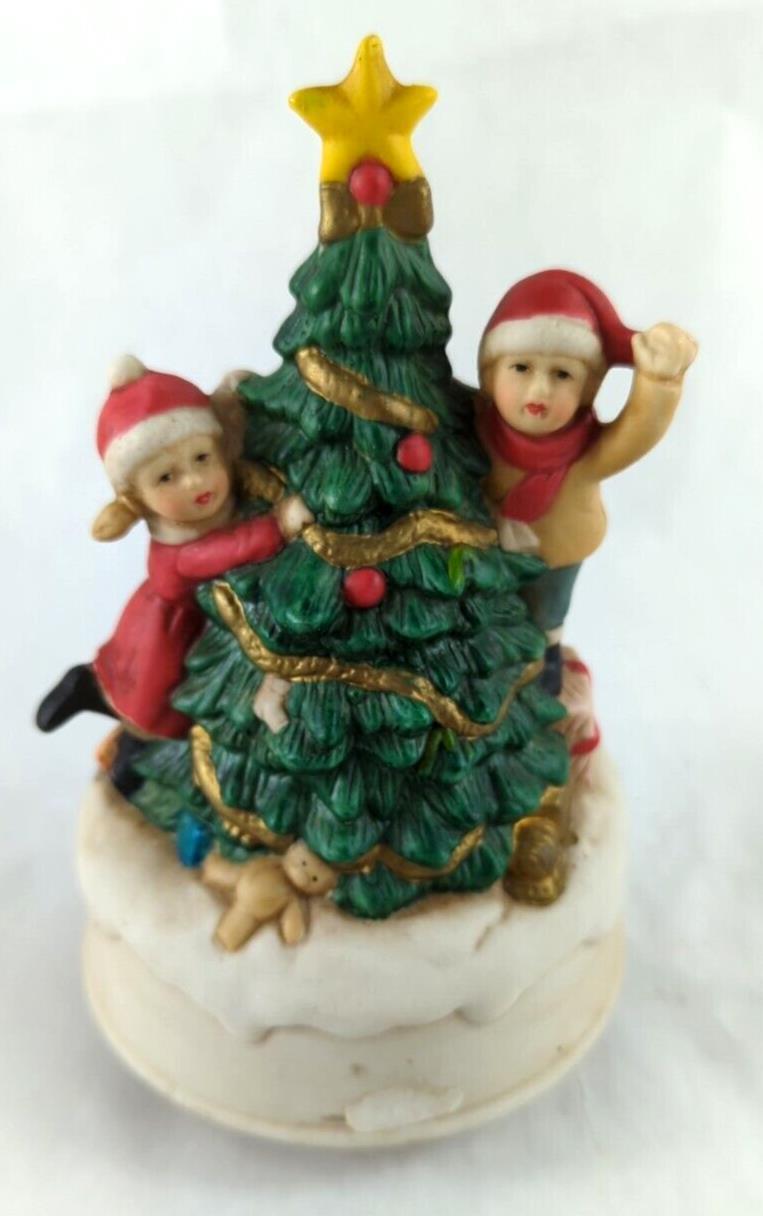 Vintage Ceramic Christmas Tree With Children Music Box. Works