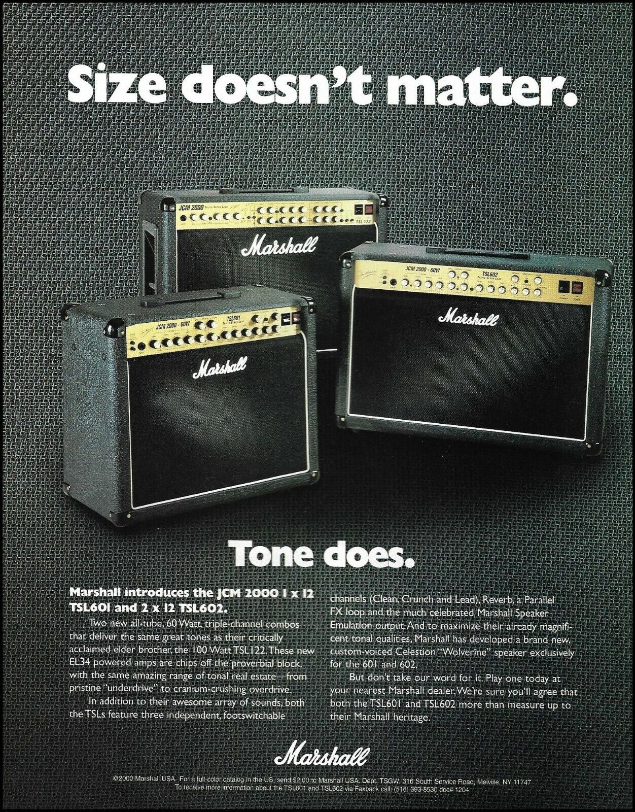 Marshall JCM 2000 TSL602 Guitar Amp ad 2000 amplifier advertisement print