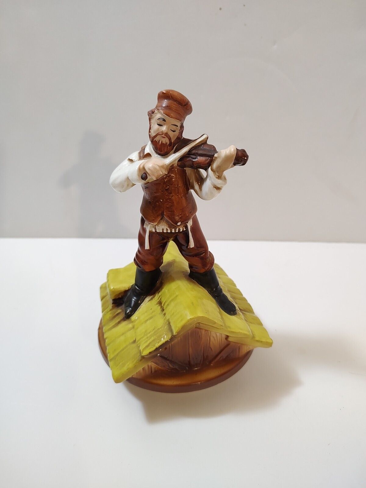 Vintage Ceramic Fiddler On The Roof Music Box  Japan Hand Painted Rotating Works