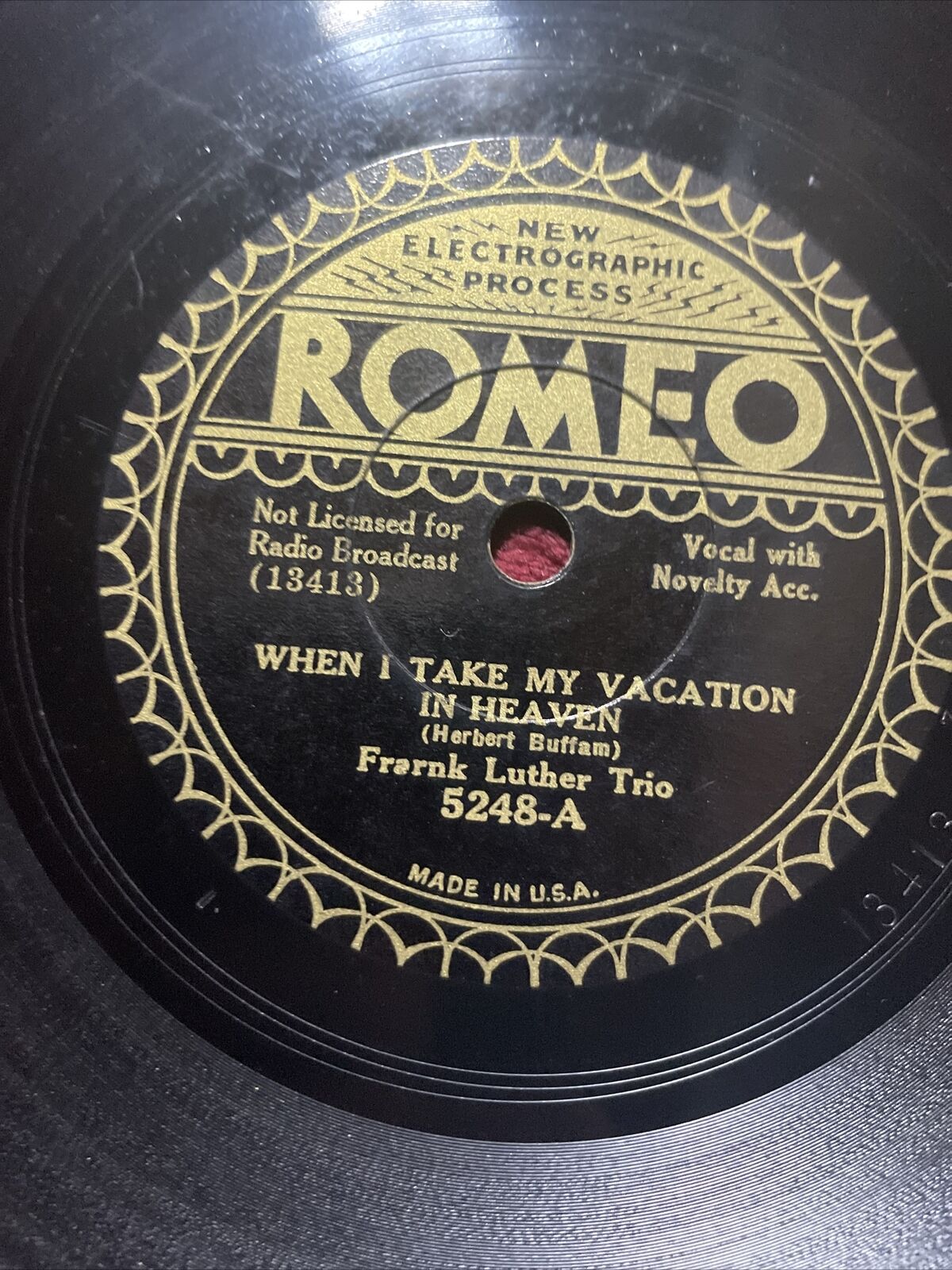 Frank Luther 78rpm ROMEO 5248 Way Up There- When I Take My Vacation