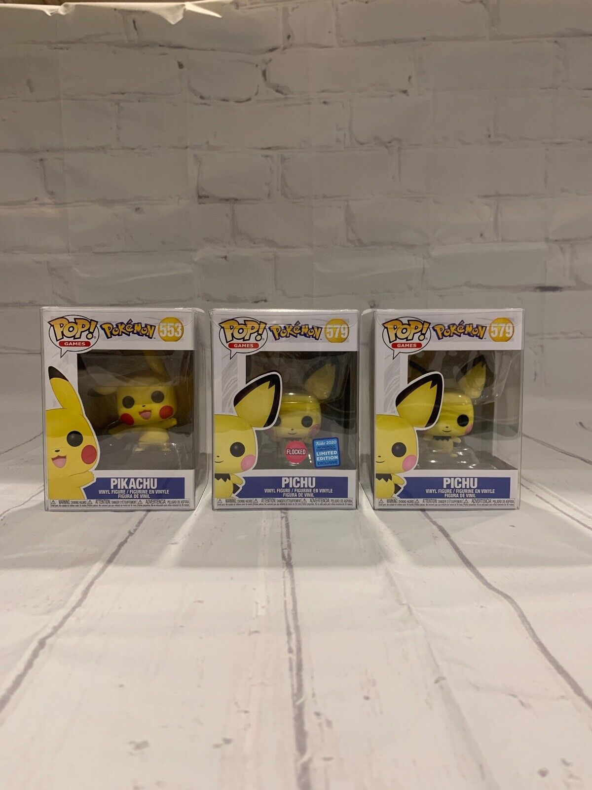 Funko POP Vinyl: Pokemon Lot - Pichu #579 Flocked 2020 Exclusive + Pikachu #553