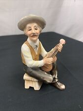 Vintage GL Perry Old Man Hillbilly Playing Ukulele Guitar Sitting Stool Bench picture
