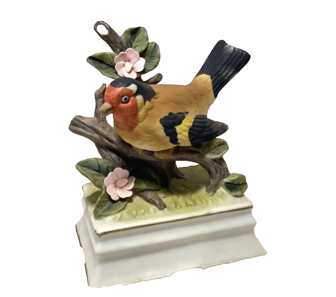 VINTAGE ~ TOWLE PORCELAIN MUSIC BOX w/ BIRD ON BRANCH ~ No chips