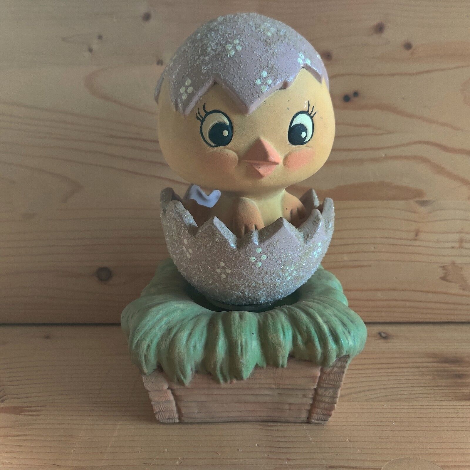 Vintage Ceramic Spring Easter Parade Hatching Chick in Egg Spinning Music Box