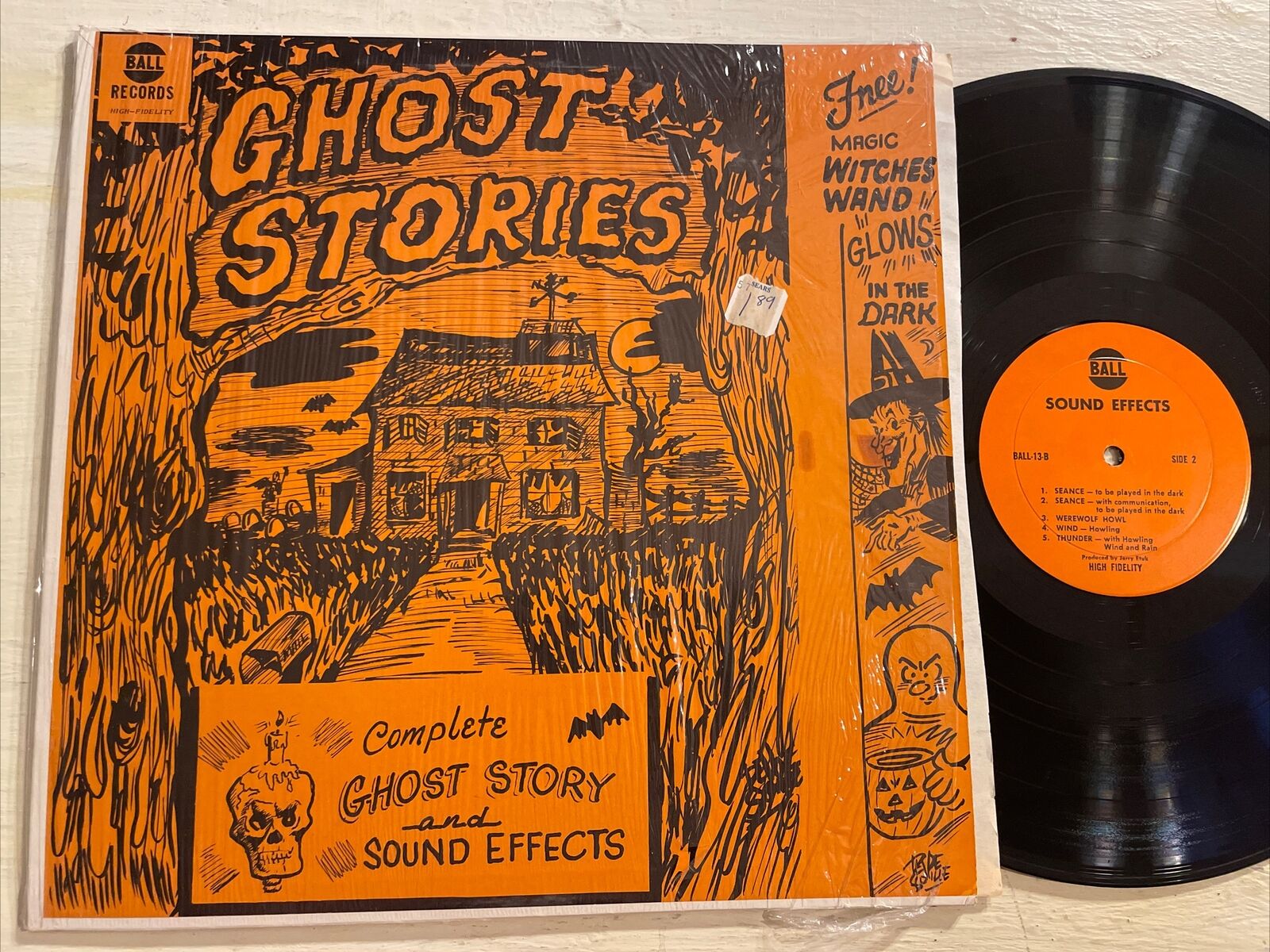 RARE Halloween Ghost Stories & Sound Effects LP Ball + WAND INSERT & Shrink EX