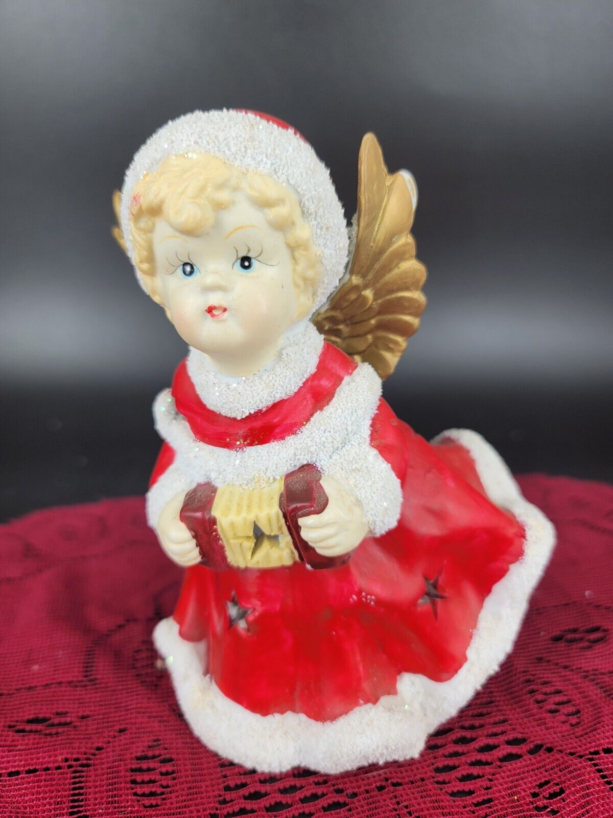 Christmas Lantern Angel with Harmonica Porcelain 6 x 4\