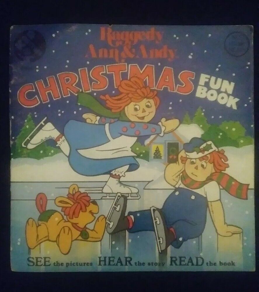 Vintage 1980 Raggedy Ann & Andy Christmas Fun book & 45 record 