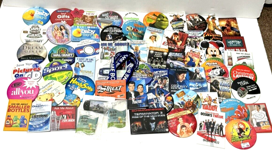 Vintage Button Pin Lot Of 210+ Walmart Movies Music Advertising Promo Employee