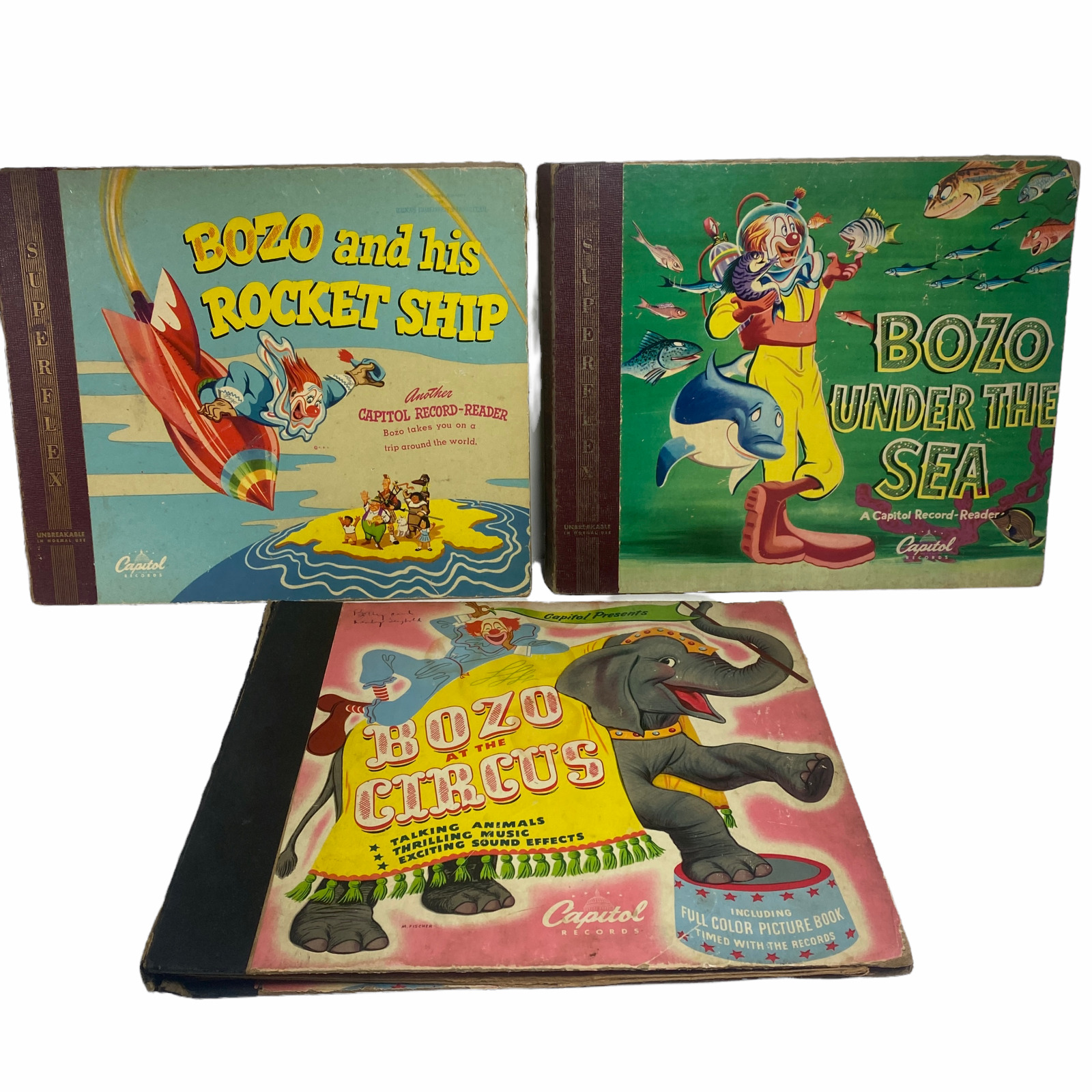 Vintage 1948 Capital Record Reader Picture Book 78rpm BOZO THE CLOWN Set of 3