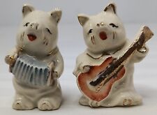 VTG Salt and Pepper Shaker Set Pigs Musical Instruments Guitar Accordion Japan  picture