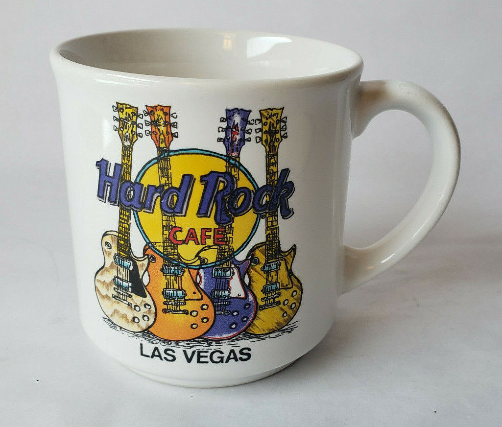 vintage ceramic Hard Rock Cafe mug from Las Vegas, four guitars