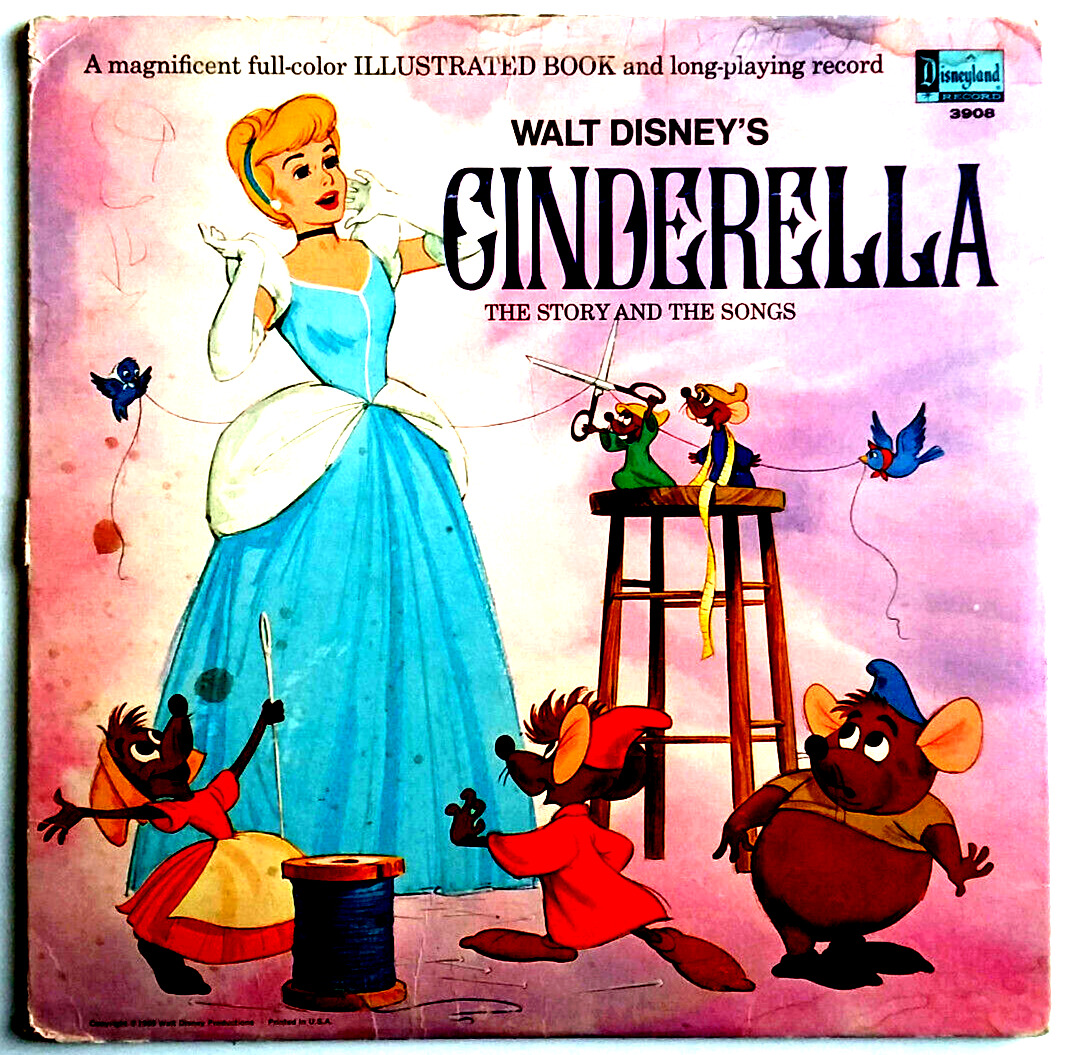WALT DISNEY - Cinderella The Story & Songs - Vinyl LP 1969 Disneyland  3908 Book