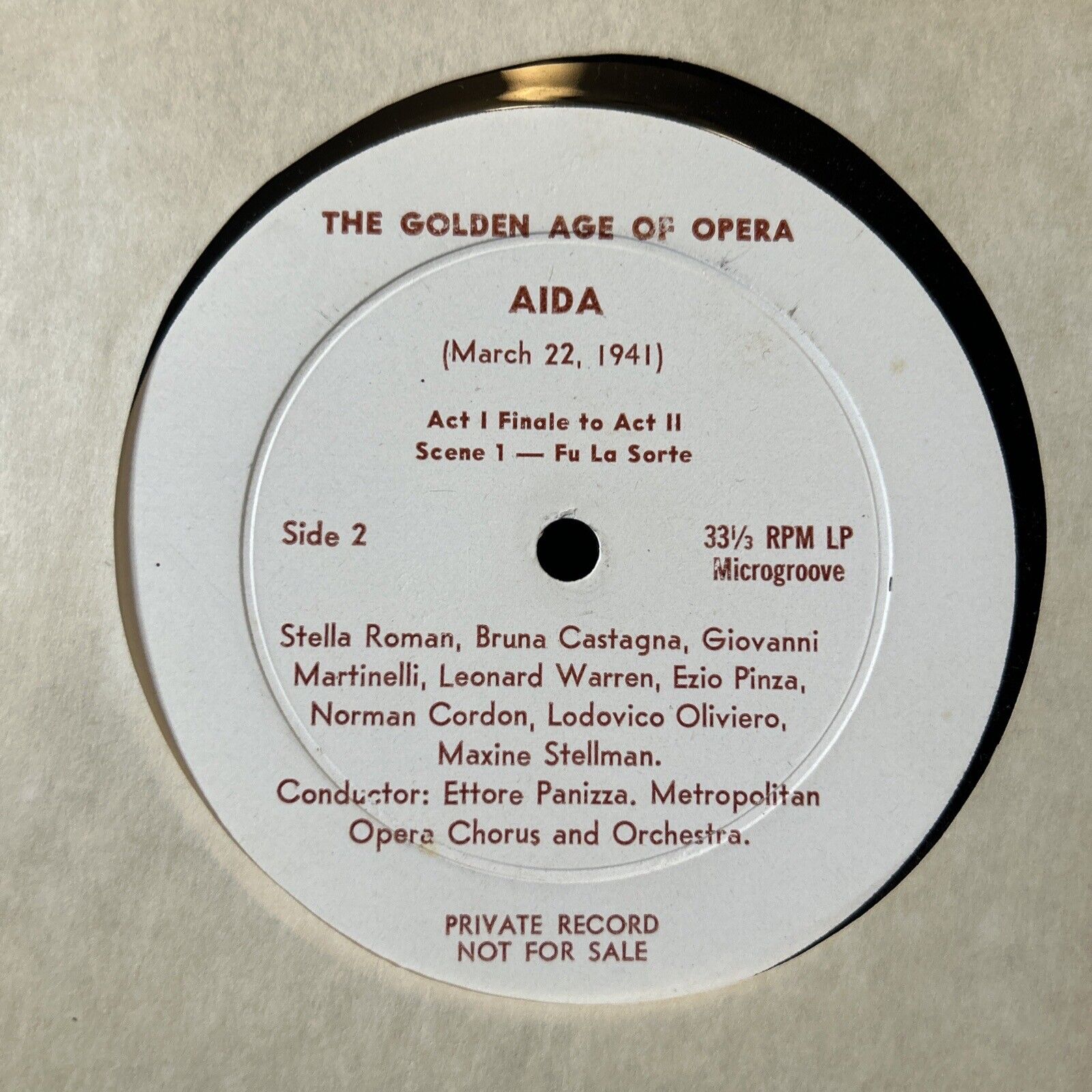 AIDA 33 1/3 RPM LP MICROGROOVE THE GOLDEN AGE OF OPERA PRIVATE RARE VTG #9