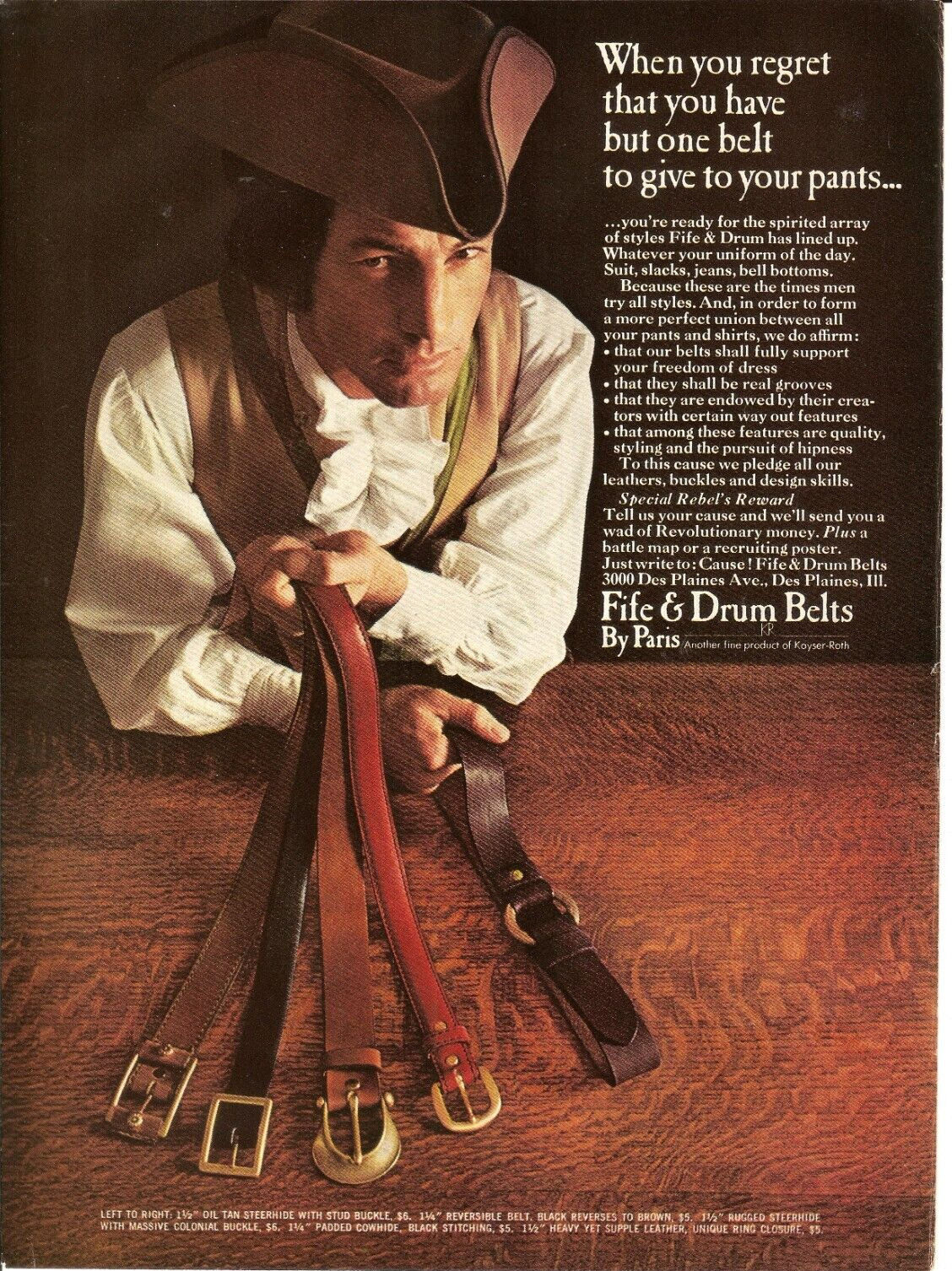 1969 Fife & Drum Belts Vintage Magazine Ad Men\'s Belts