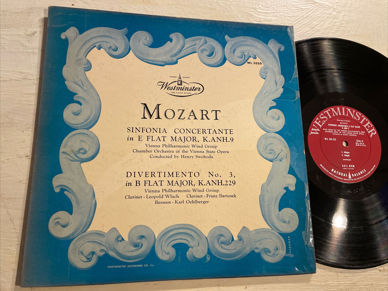 Henry Swoboda Mozart Sinfonia Concertante E Flat LP Westminster 1950’s RARE VG+