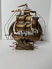 Vintage  Copper And Tin Musical Box Rocking Schooner Ship Plays Beyond The Sea picture