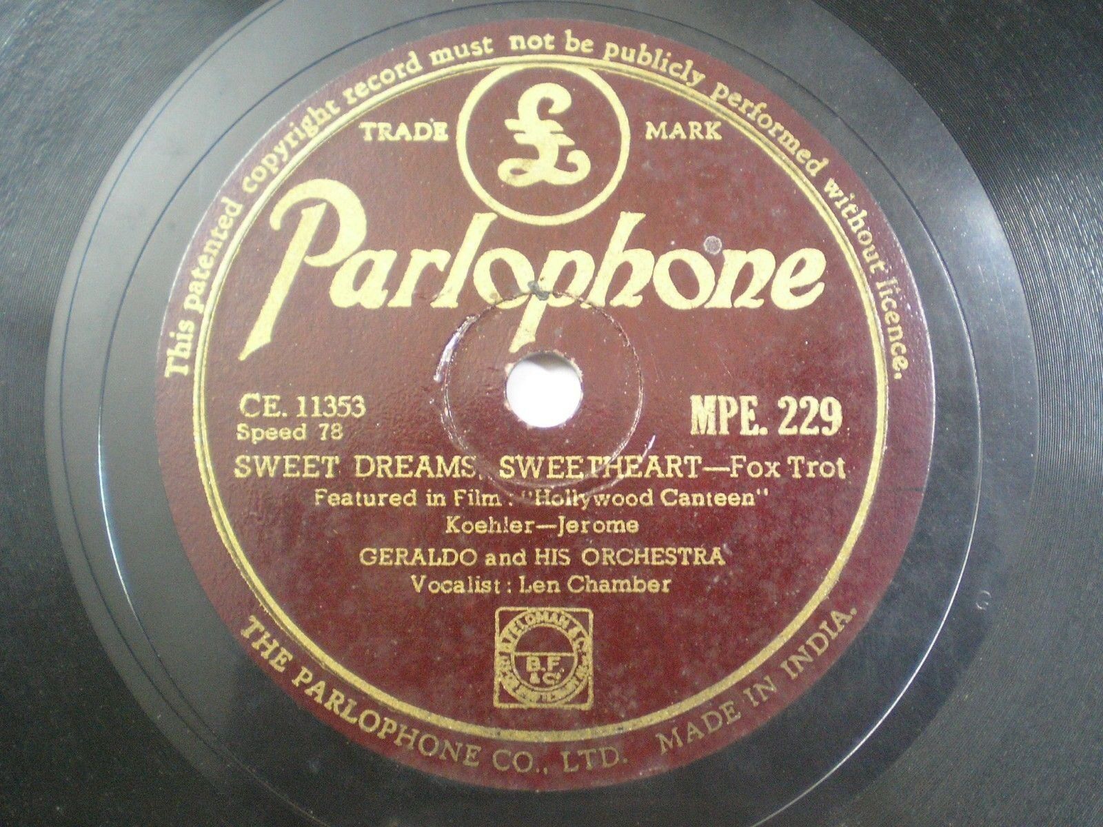 GERALDO & HIS ORCHESTRA MPE 229 INDIA INDIAN RARE 78 RPM RECORD 10\