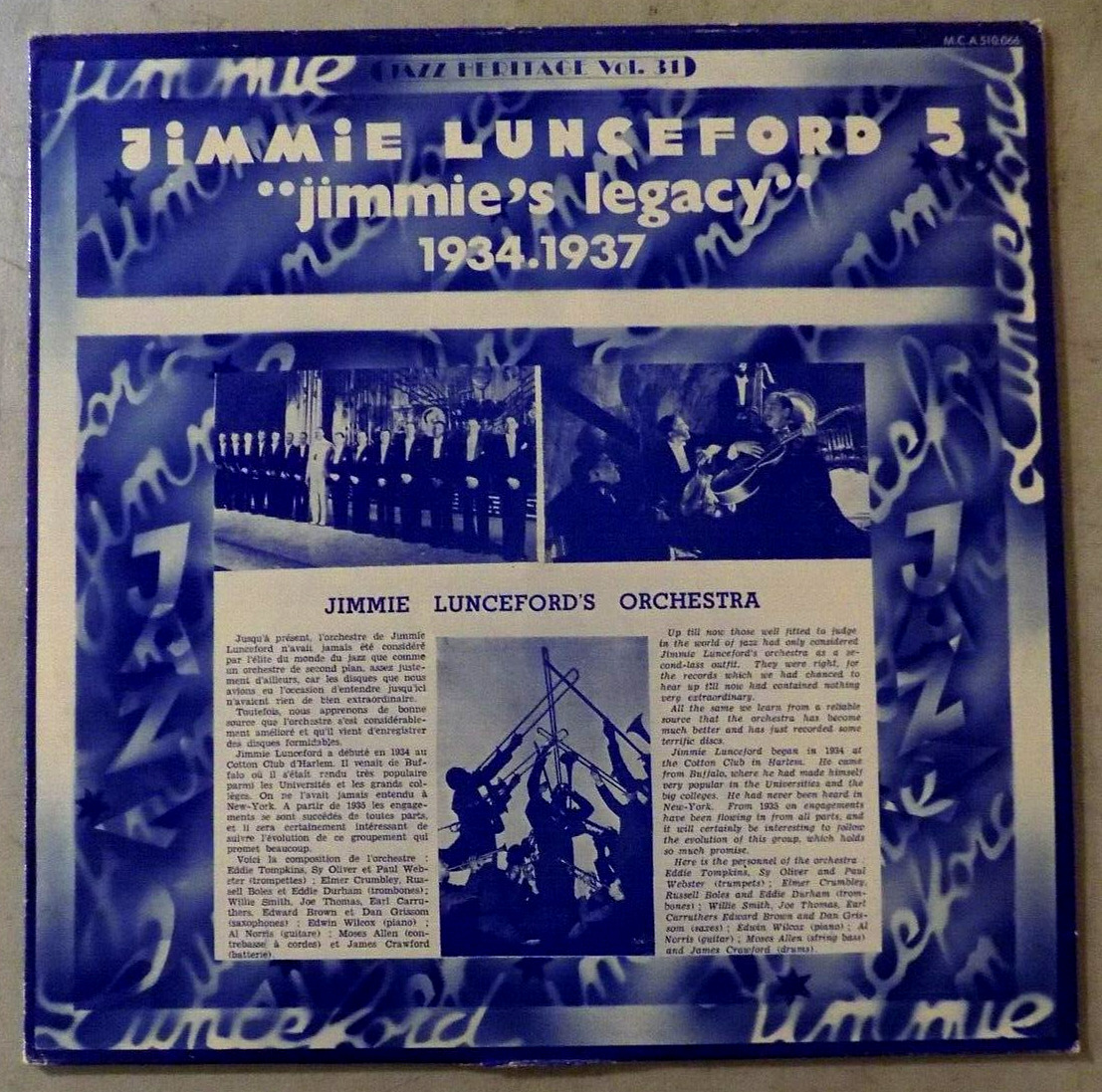 JIMMIE LUNCEFORD - France LP - Jimmie's Legacy 1934-1937 - MCA 510.066 - EX/VG+