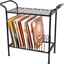 Ilyapa 2-Tier Black Metal Record Player Stand with 14 Slot Vinyl Record Holder - picture