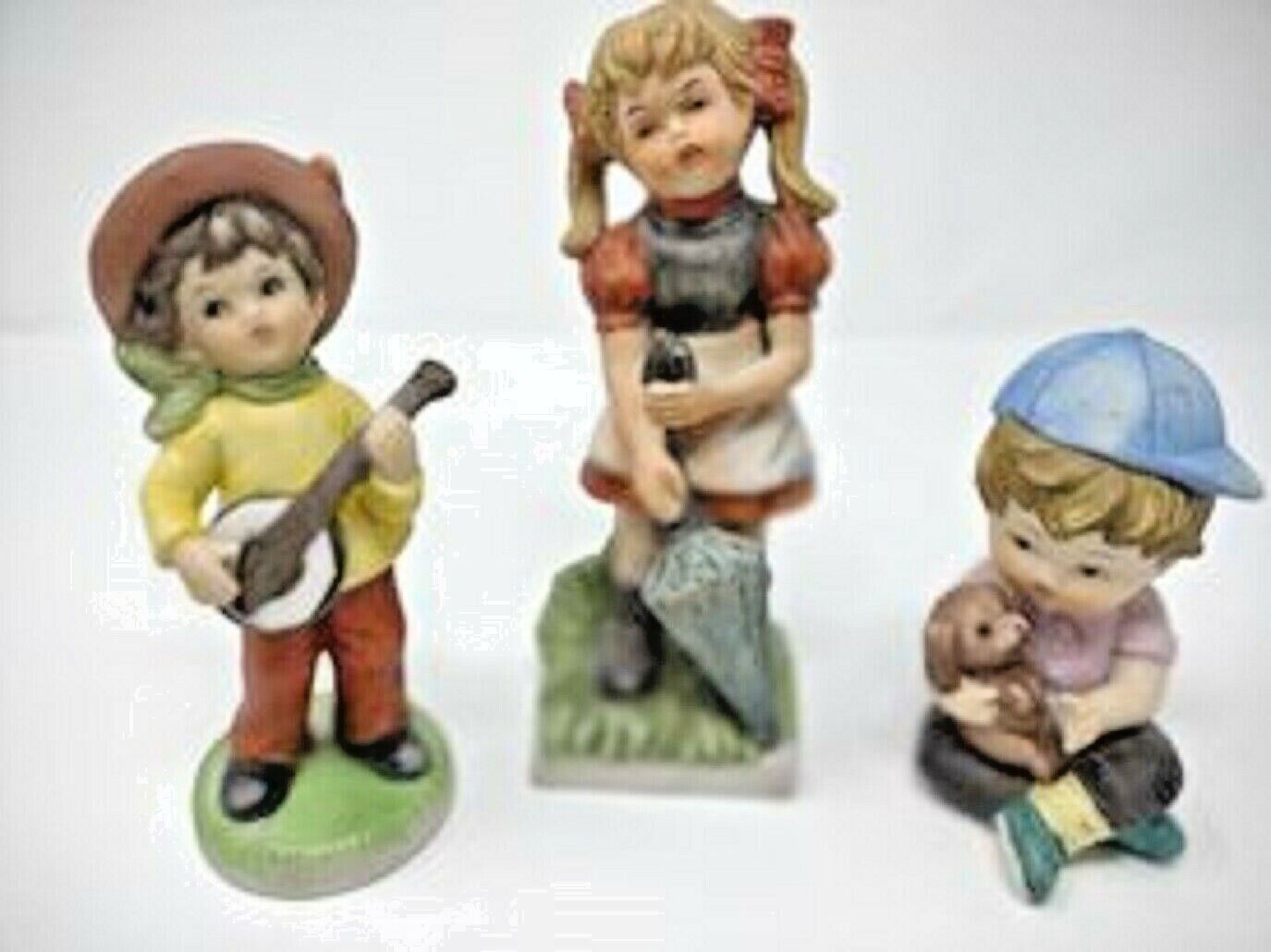 Ceramic Figures, Little Girl, Little Boy with Banjo and Little Boy with Puppy