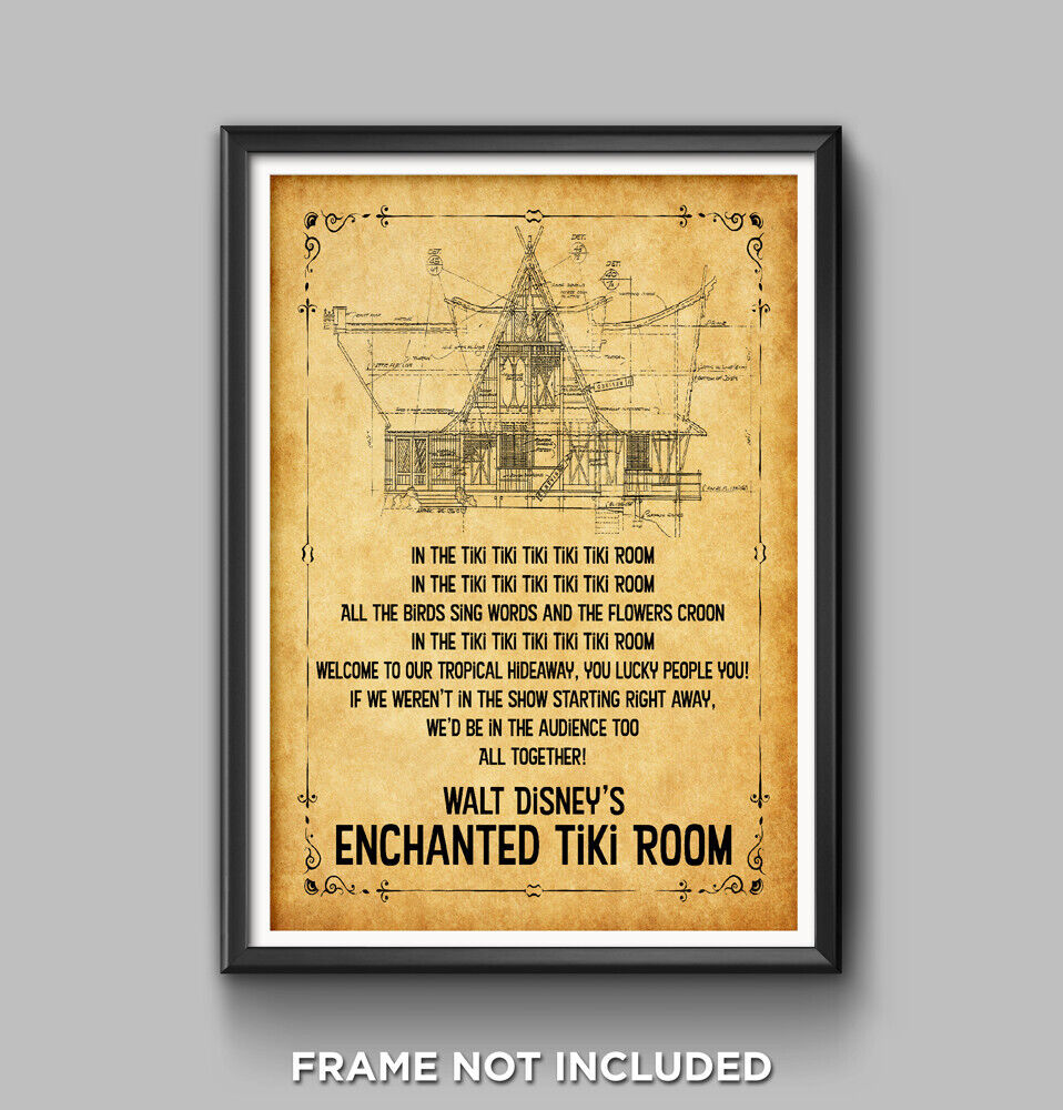 Enchanted Tiki Room Song Lyrics Blueprint Poster Print Disney Disneyland 3163