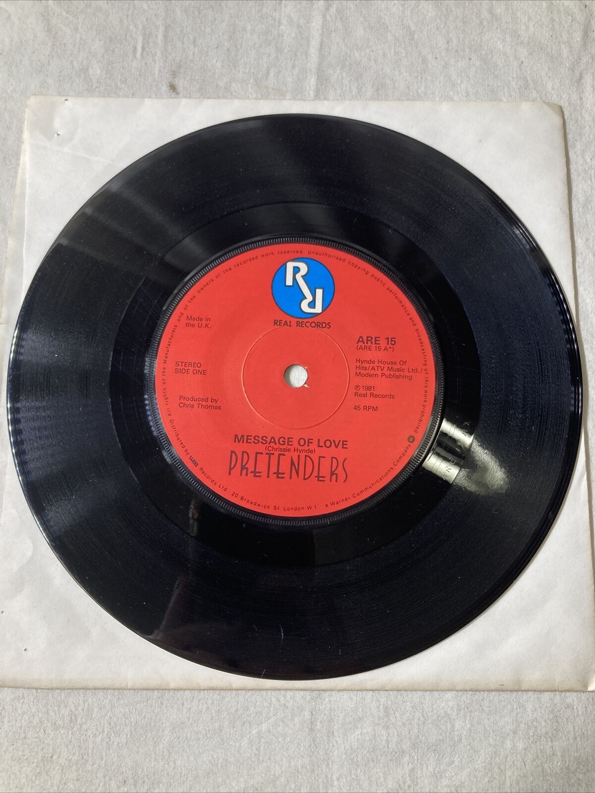 Pretenders Porcelain Message Of Love 45 RPM Record 1981 Real