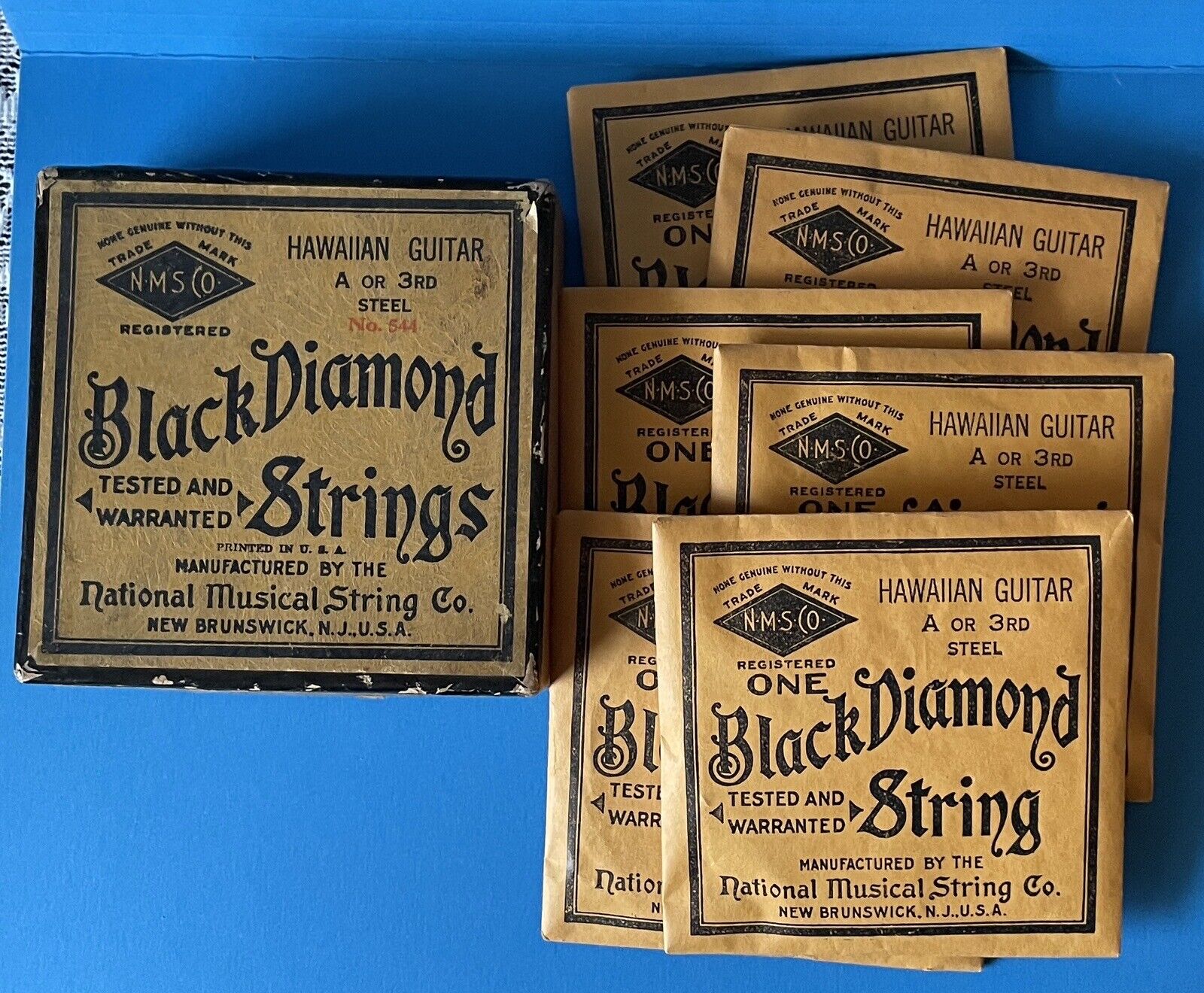 Vintage Black Diamond Hawaiian Guitar Strings A or 3rd Steel With Box No. 544