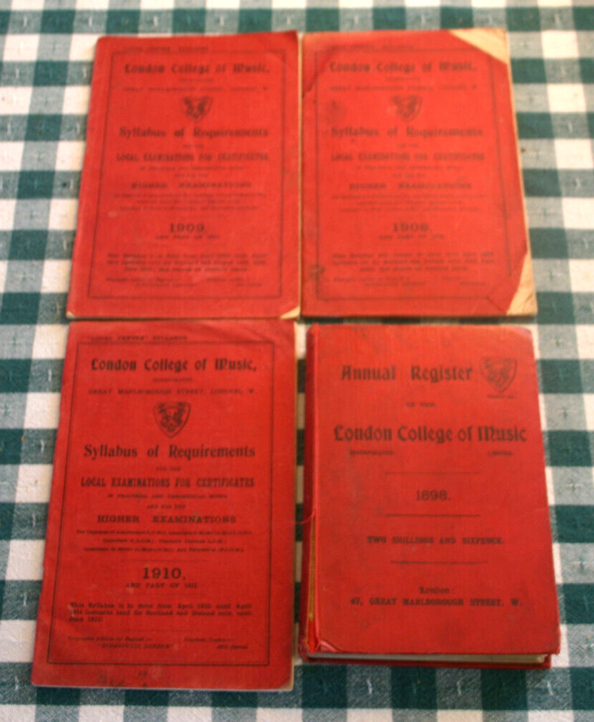 Vintage London College of Music 1898 Register and 1908-10 Syllabus