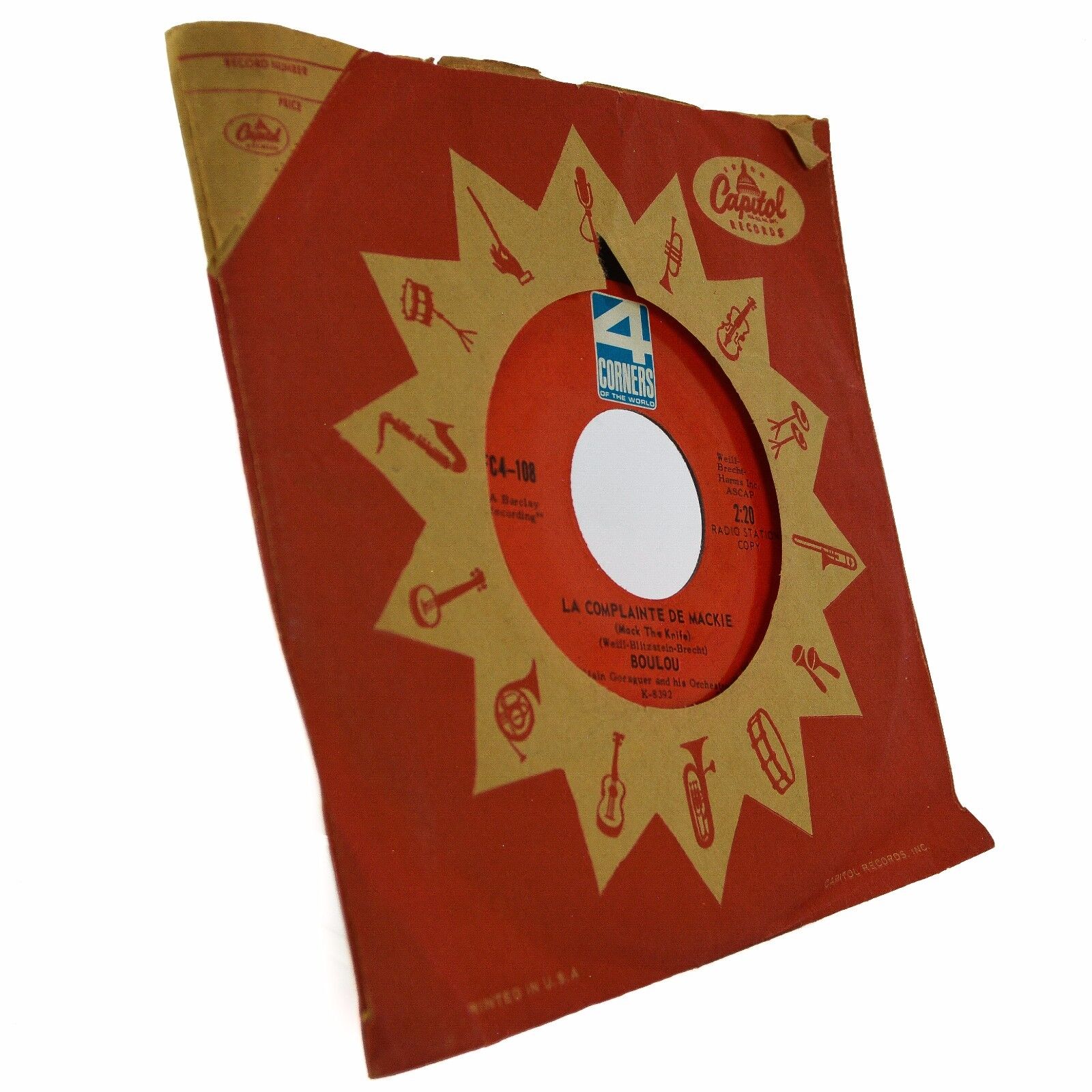BOULOU Bluesette Rare Radio Copy 4 Corners Of The World Vinyl Record 45 FC4-108