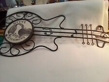 Vintage Wrought Iron Work Open Scroll Black Metal Guitar Wall Art Decorative picture