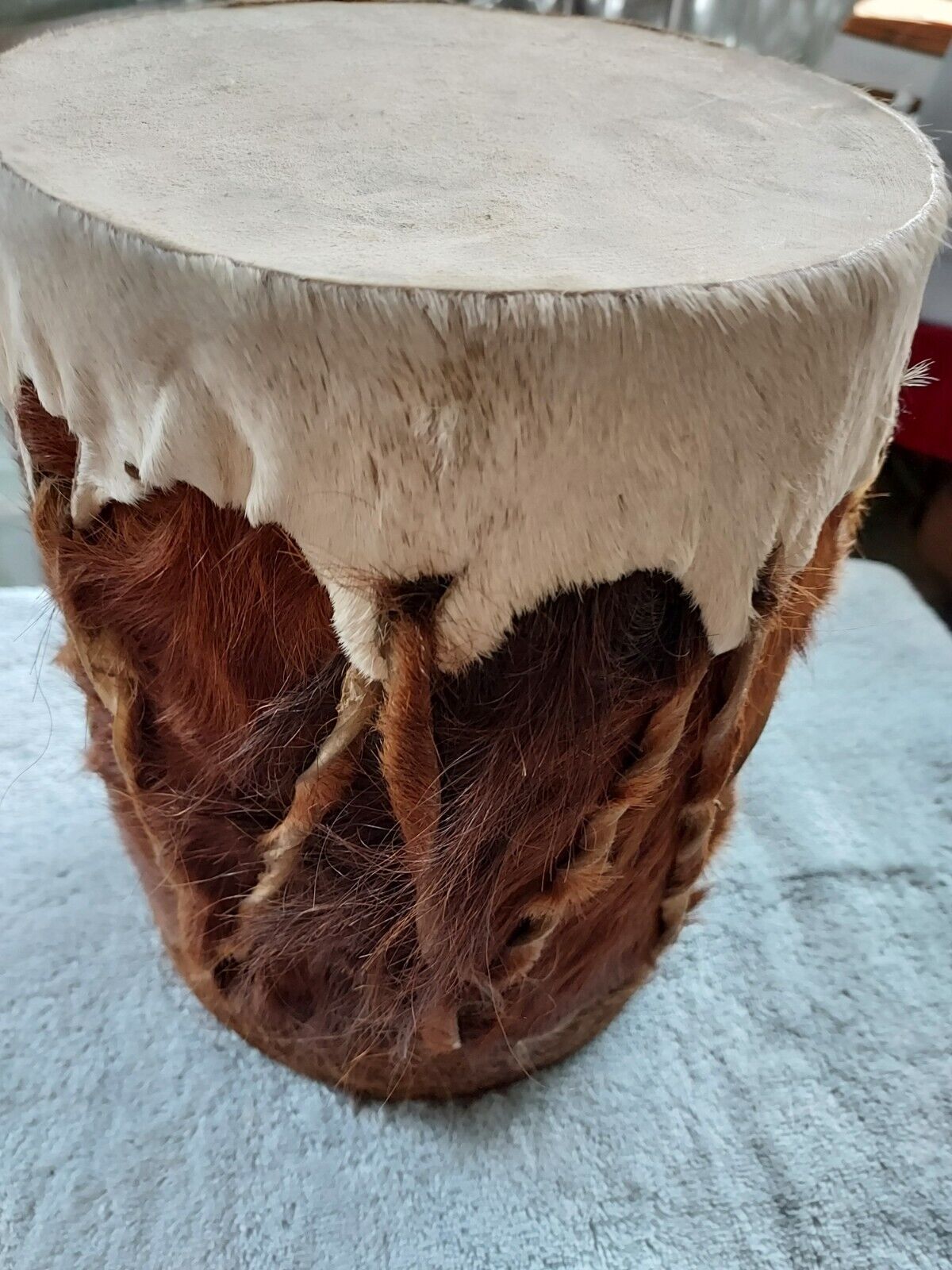 Vintage Handmade Animal Skin And Fur Drum