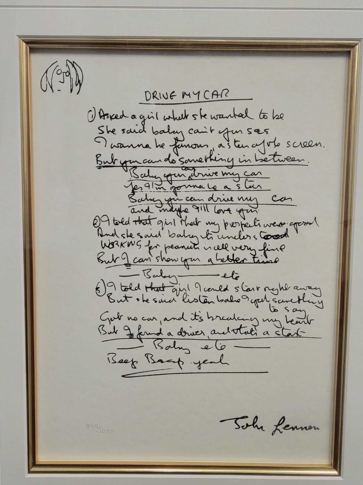 The Artwork Of John Lennon-Drive My Car Lyrics-855/1000 lithograph 