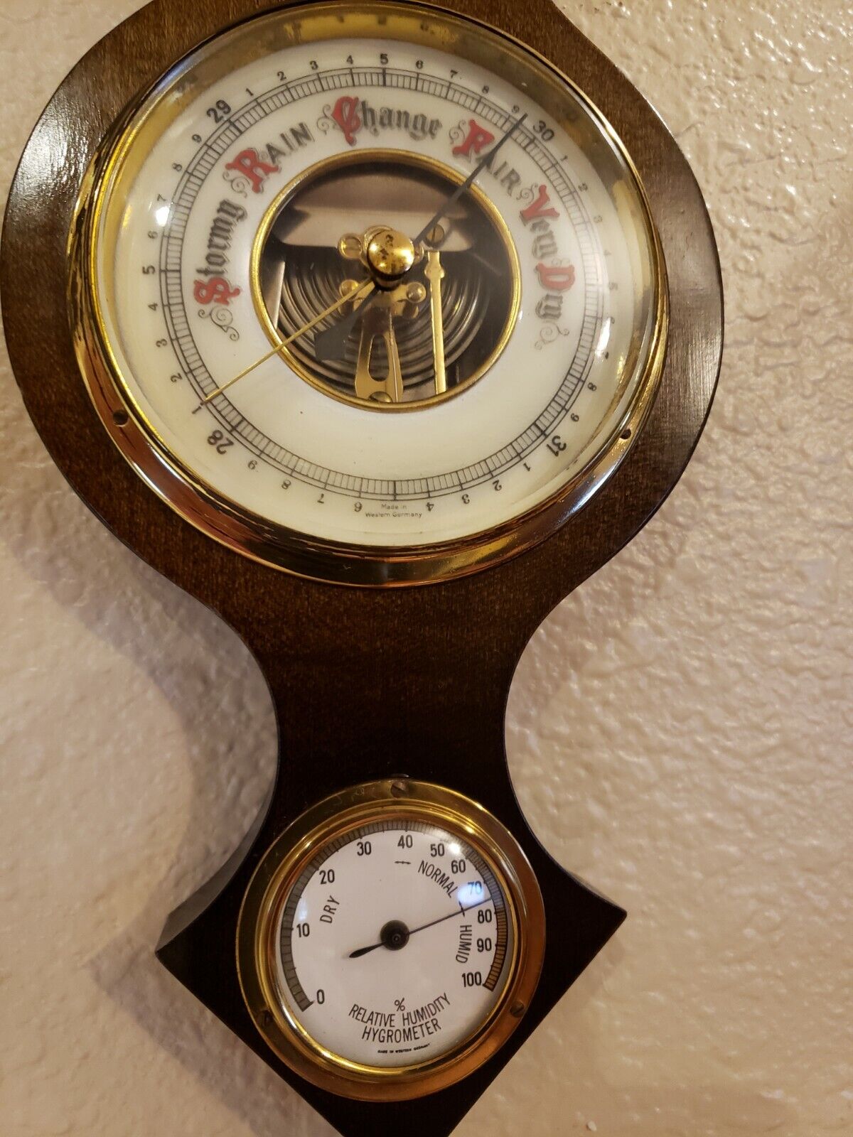 Vintage Banjo Weather Station West Germany Mechanism View Thermometer Barometer